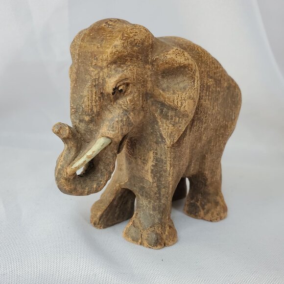 Vintage 1940-1950 Hand Carved Sirocco Wood Composite Elephant Family Figurines - Picture 10 of 16
